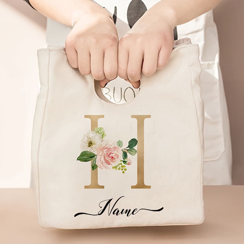 TEMU [custom Item]( Mixed Yarns, And A Small Amount Of Color Is A Normal Part Of , Not A ) 1pc 26 Letter Personalized Name Pattern Lunch Cooler Bag,