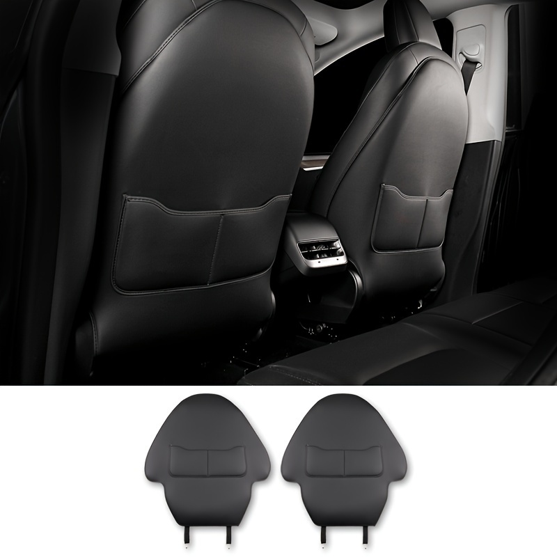 TEMU Full Coverage Kick Mats For The 2024 For Model 3 Highland, Featuring Faux Leather Storage Pockets On The Backrest And A Two-piece Set For
