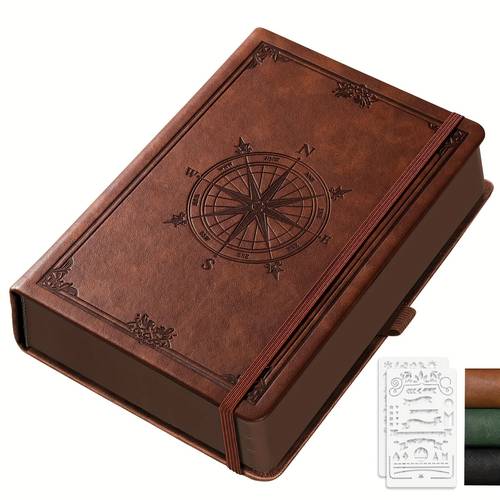 vintage leather journal for men women 320 numbered pages 5 75 x 8 38 thick 100gsm plain paper hardcover with compass writing or personal use notebook for work