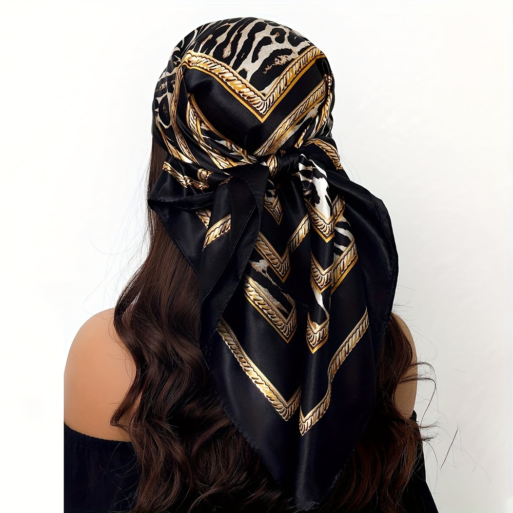 TEMU 90cm Leopard Scarf - Headscarf, Classic European And American Leopard Print Satin Scarf, Versatile Women's Shawl, Headscarf And Scarf