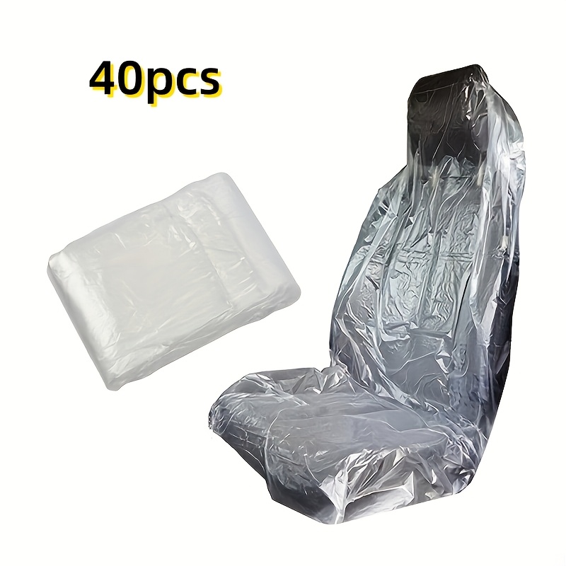 TEMU 40pcs Disposable Car Seat Covers, Universal Plastic Seat Covers, Transparent Plastic Seat Covers For Cars, Single-use Transparent Plastic Seat