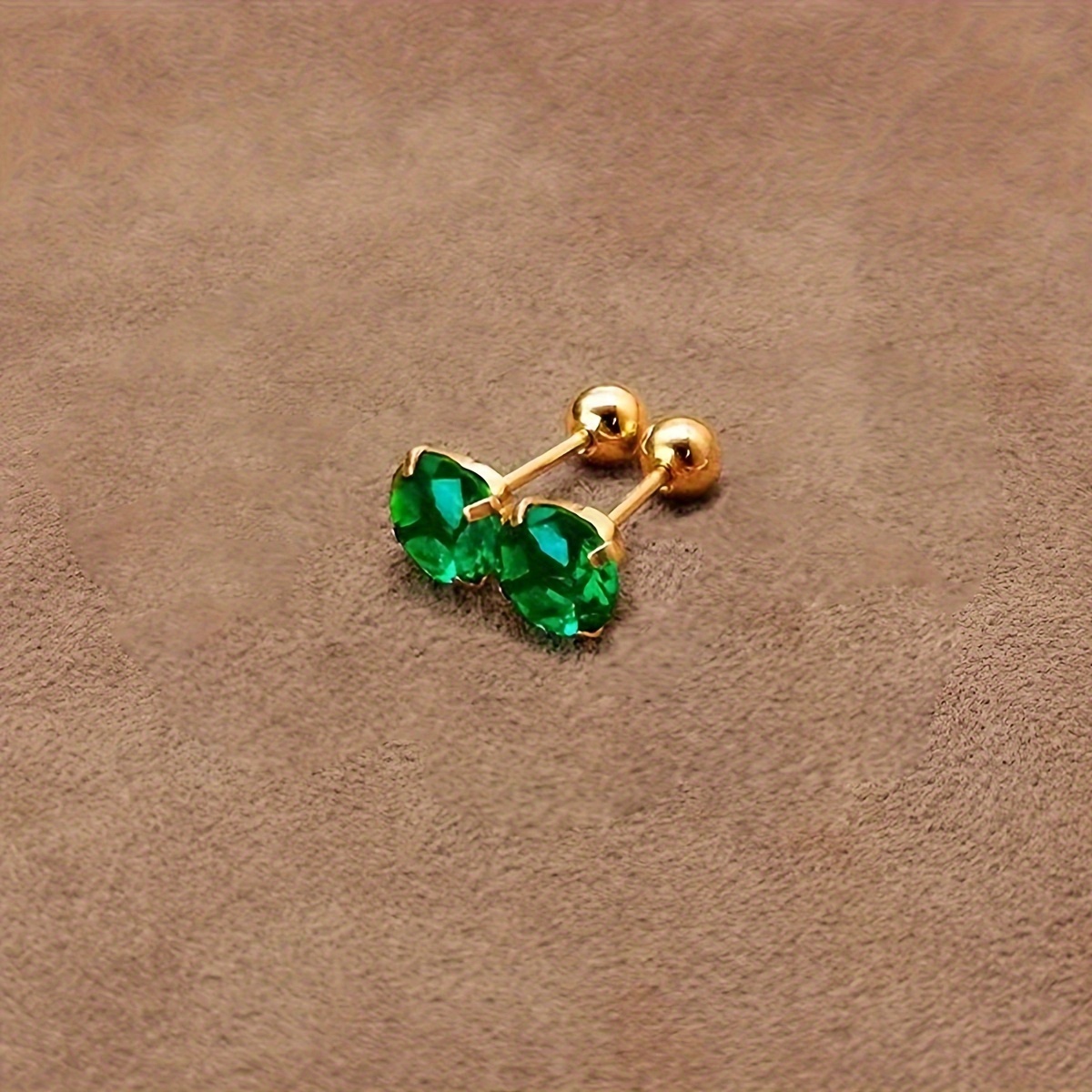 Classic Style Stainless Steel Green CZ Twist Ball Stud Earrings