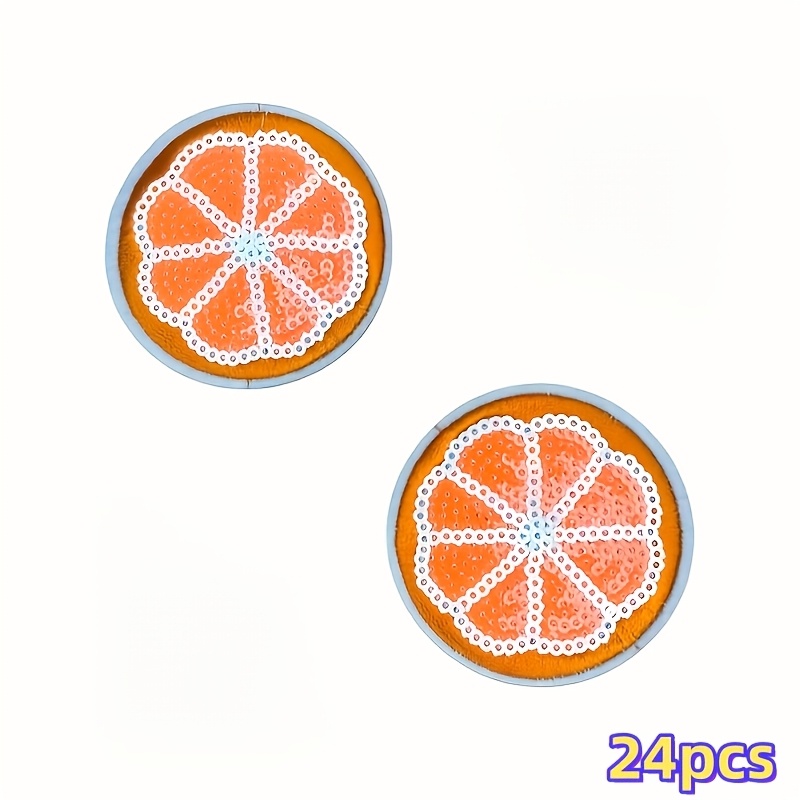 Image of 24pcs Of Orange Sequin Embroidered Patches, Suitable For Clothing, Bags, Shoes, Hats, Mixed Colors, Crafts, And Sewing Supplies
