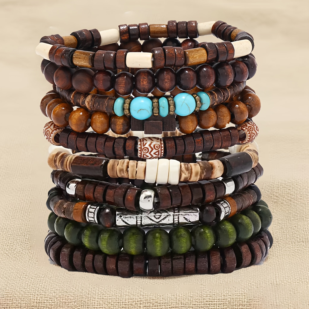 10 Peças Conjunto de Pulseirinhas Bohemian   Empilháveis com   em Madeira Asa-de-  - Pedras Naturais e  ,     Multicoloridos ( /    Verde), Joias Unissex para Homens & Mulheres Uso Diário ou Especiais, Ótimo Presente do Mês Abríl   no Valentine s Day Ano Nov Chines Event Esportivos Durável Versatílimpara o ano todo Accessórios   Estilo BohôChique Entusiastasmoda