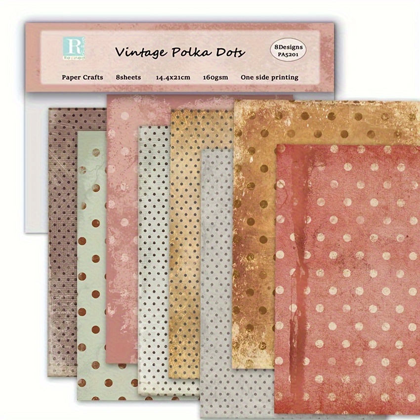

8pcs A5 Vintage Polka Dots Paper Diy Photo Album Scrapbook Hand Account Material Paper Card Production Background Paper Frame Background Paper