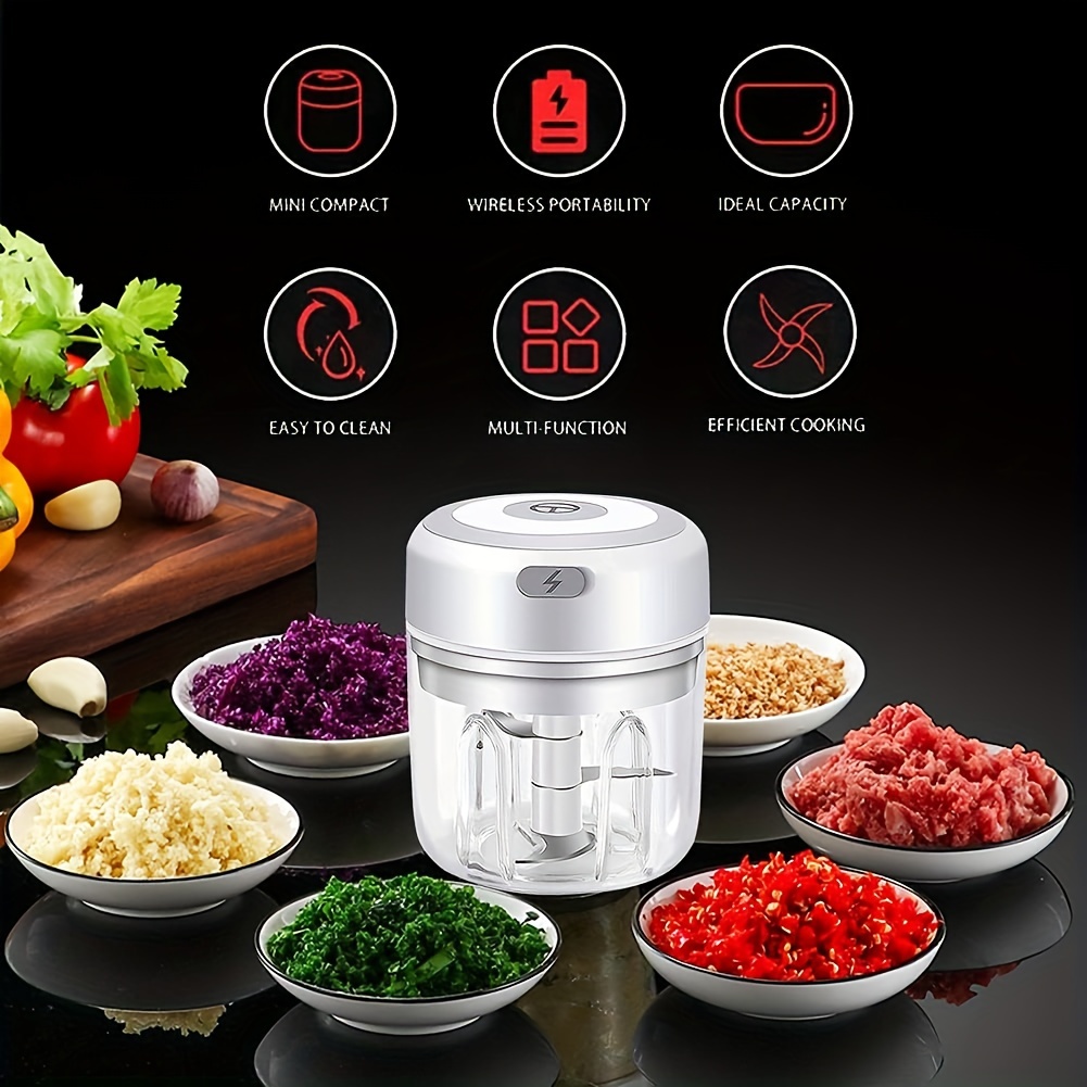 portable electric garlic vegetable chopper usb rechargeable mini food processor with powerful blender easy   for kitchen use details 7