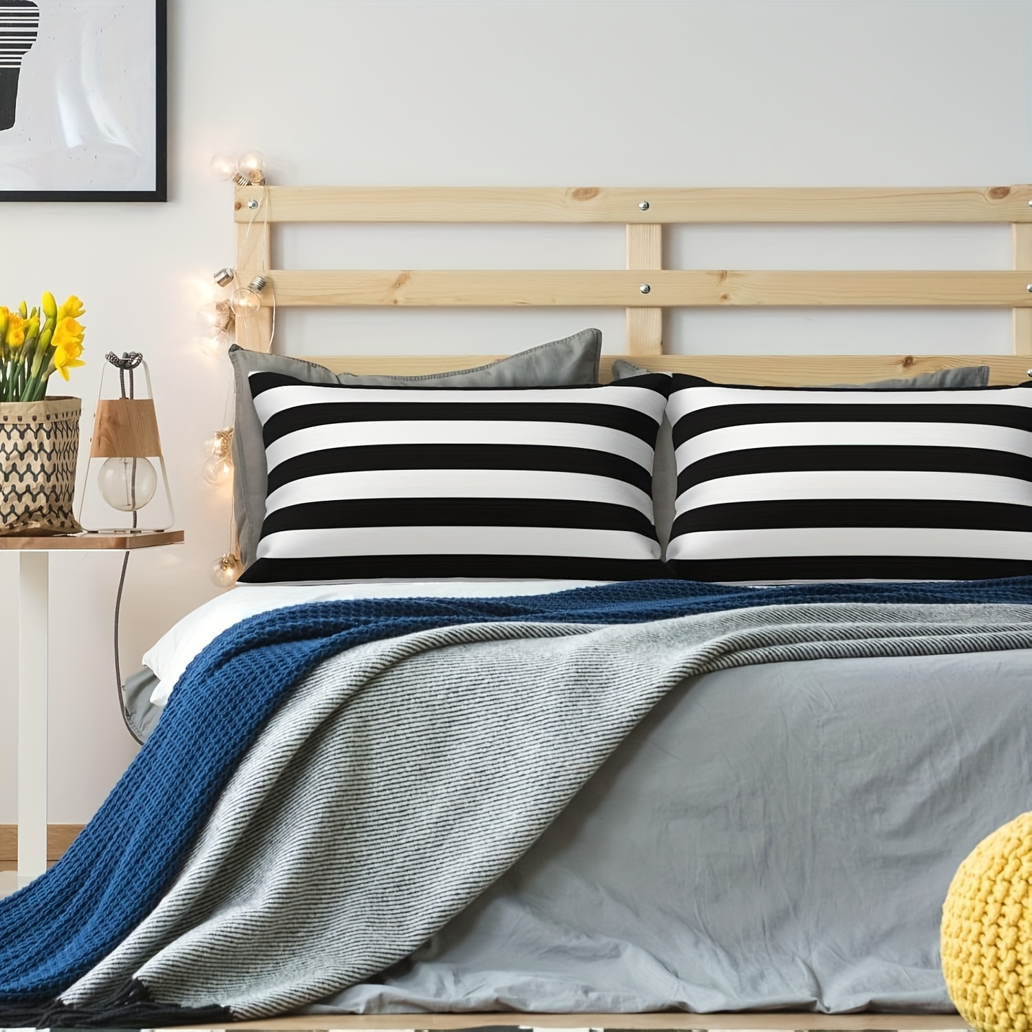 TEMU 2D - Juego de 2 fundas de almohada 2D con estampado , a rayas y negro, tamaño 12 X 20 pulgadas, perfectas para uso en exteriores o decoración de