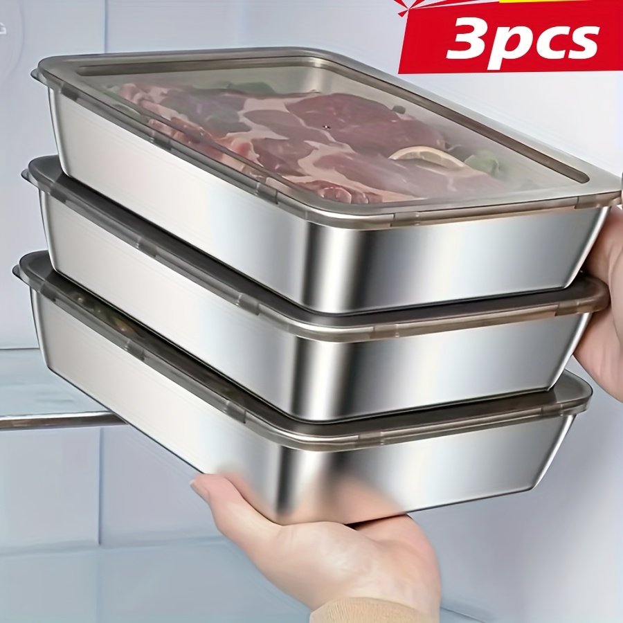 TEMU Juego de 3 recipientes de acero inoxidable para almacenar alimentos, con tapas, para al , picnics, preparación de comidas, almacenamiento en