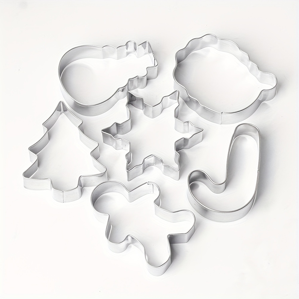 6pcs Christmas Cookie Mold Set - Gingerbread For Man, Christmas Tree, Snowflake, , Santa Face & Snowman Baking And Party Supplies