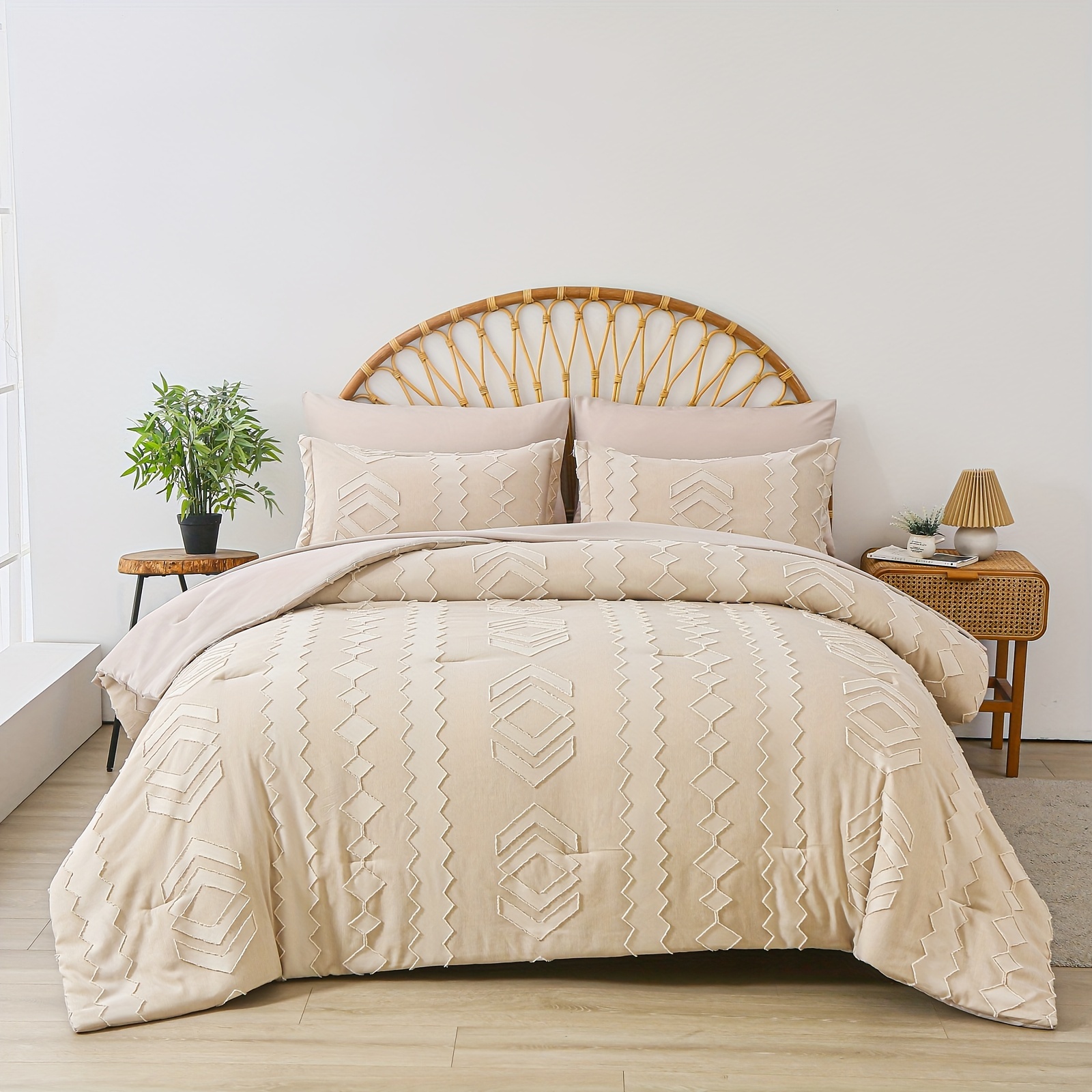 

7pcs Boho Comforter Sets, Cream Farmhouse Bedding Set, Queen/king Size Bed In A Bag, Soft Microfiber Lightweight Bedding Set For All Seasons