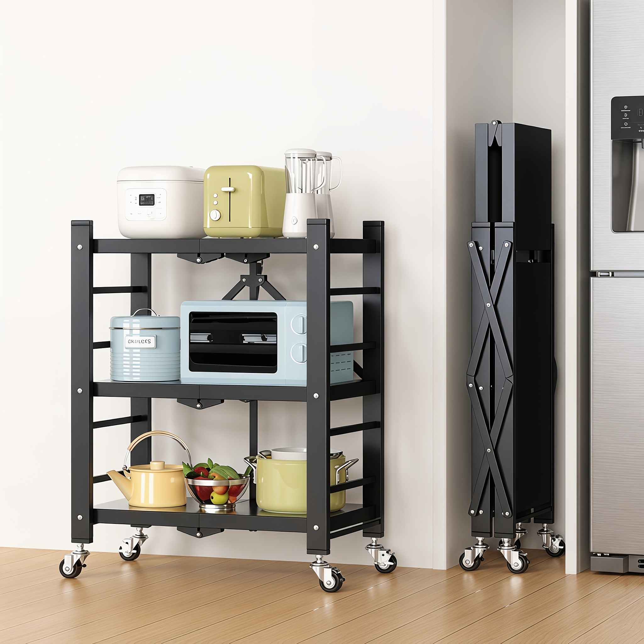 TEMU Kitchen Microwave Cart, 3 Tier Rolling Microwave Stand, Bathroom Organizer And Storage Shelf, Utility Cart, Baker Rack, Coffee Bar Station, For