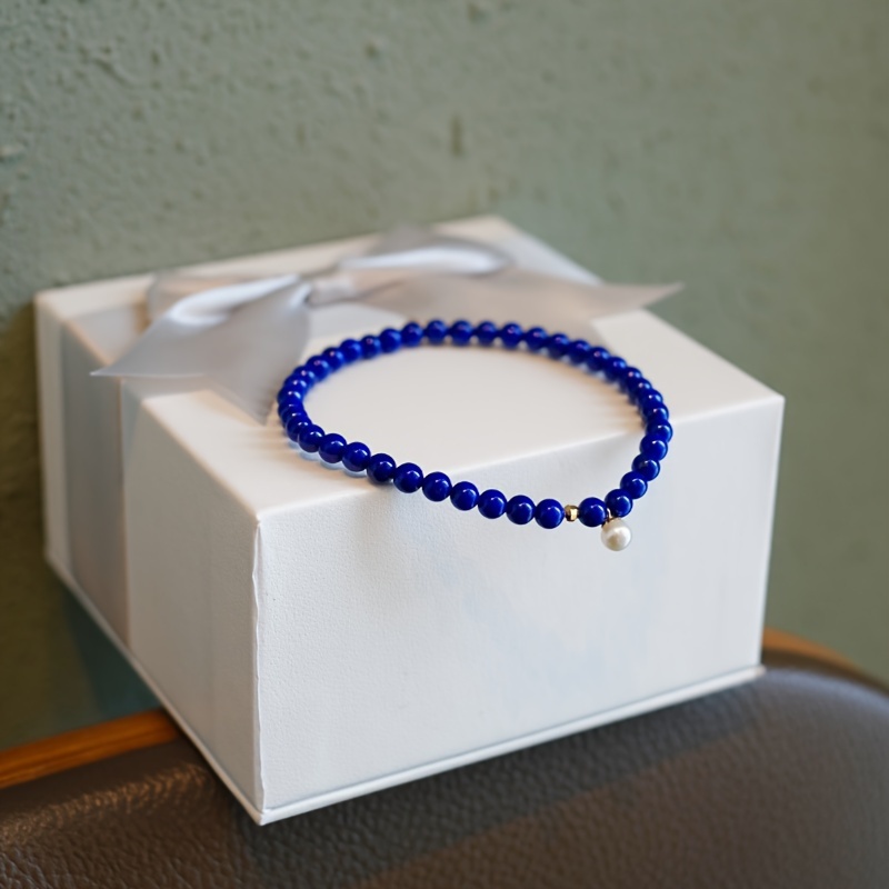 

Elegant Lapis Bead Bracelet, Natural Stone, Handcrafted, No Plating, Sophisticated Jewelry Accessory For Women And Girls, Suitable For 15+