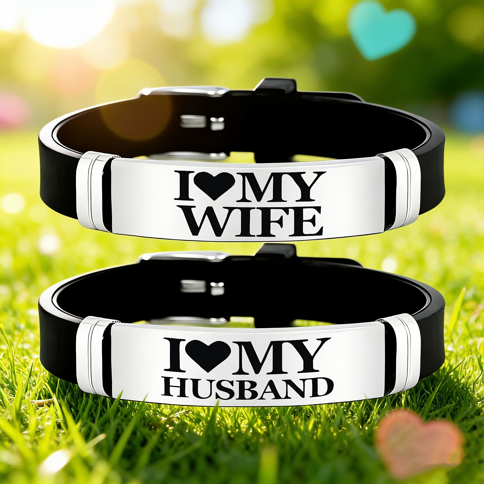TEMU 2pcs "" "i My Husband" Romantic And Direct Love , Full Of , 202 Stainless Steel Silicone Bracelet, A Versatile Keepsake Perfect For Valentine's