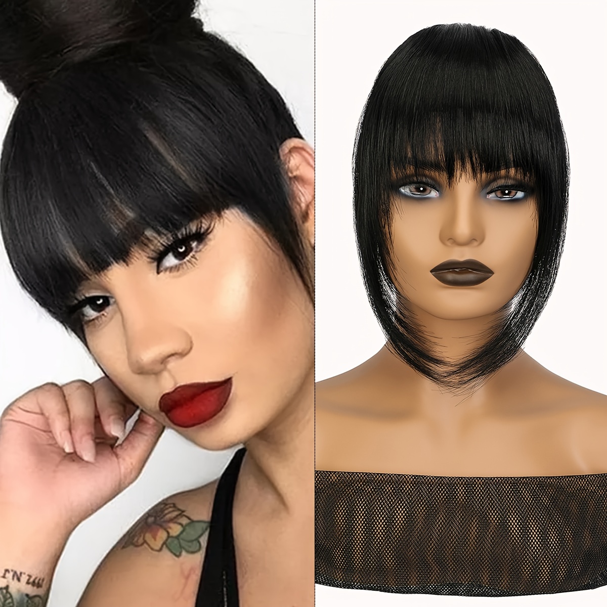 synthetic wig with 12 inch bangs on   suitable for daily   ladies details 1