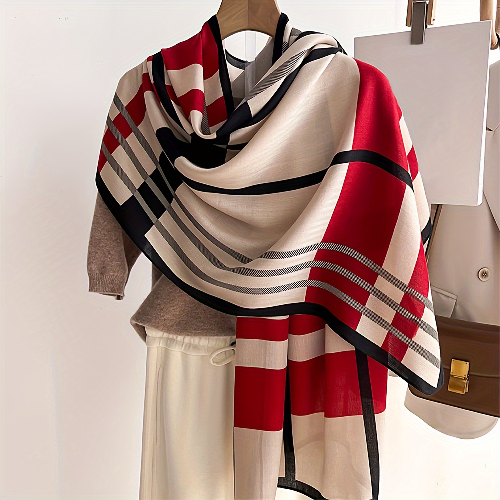 

Color Block Striped Scarf Soft Warm Shawl Autumn Winter Elegant Coldproof Windproof Wrap