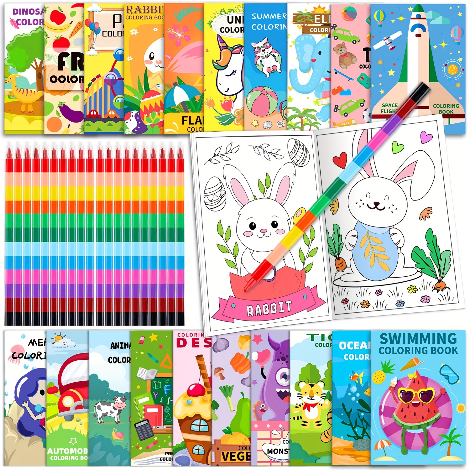 

20 Pack Coloring Books For Kids With 20 Stacking Crayons Set Mini For Kids Ages 2-4-8-12 Small Activity Books For Birthday Party Favors Gifts Goodie Bags Stuffers Classroom