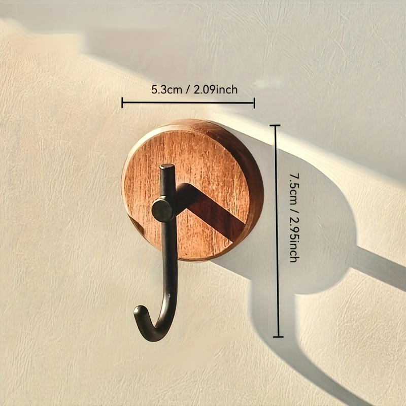 Image of Walnut-colored Hook Wall-mounted No-drill Entrance Key Bathroom Door Back Clothes Solid Adhesive Sticky Hook