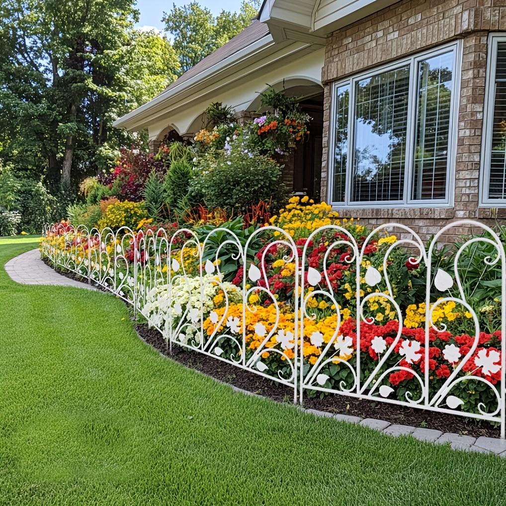 TEMU 5 Decorative Garden Fence Panels And Borders , Featuring A Metal Construction Suitable For Edging Flower Beds And Barriers In The Yard, Finished