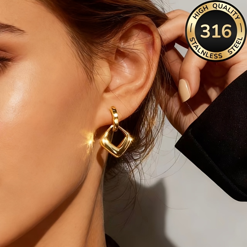 Women's 18K Gold Plated Stainless Steel Geometric Square Earrings