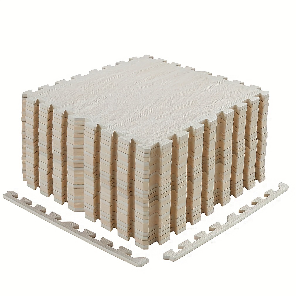 Temu 12Pcs Wood Grain Puzzle Exercise Mat Protective Flooring, Eva Interlocking Foam Floor Tiles With Border For Home-image