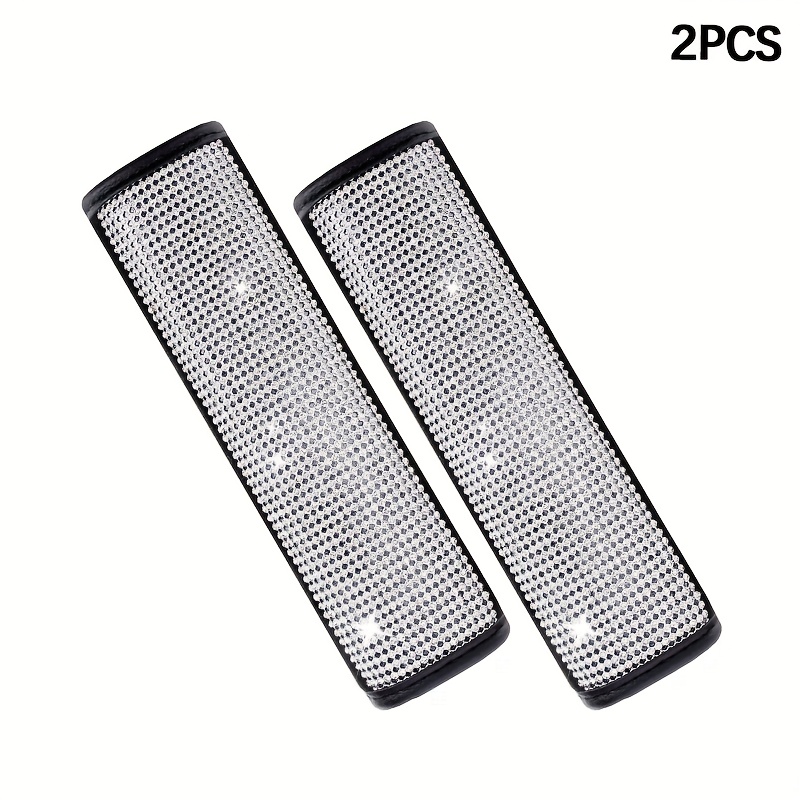 TEMU 2pcs Of Silver Diamond-encrusted Belt Shoulder Pads, Universal Neck Protection, Suitable For Car Interiors And Automotive Accessory Decorations