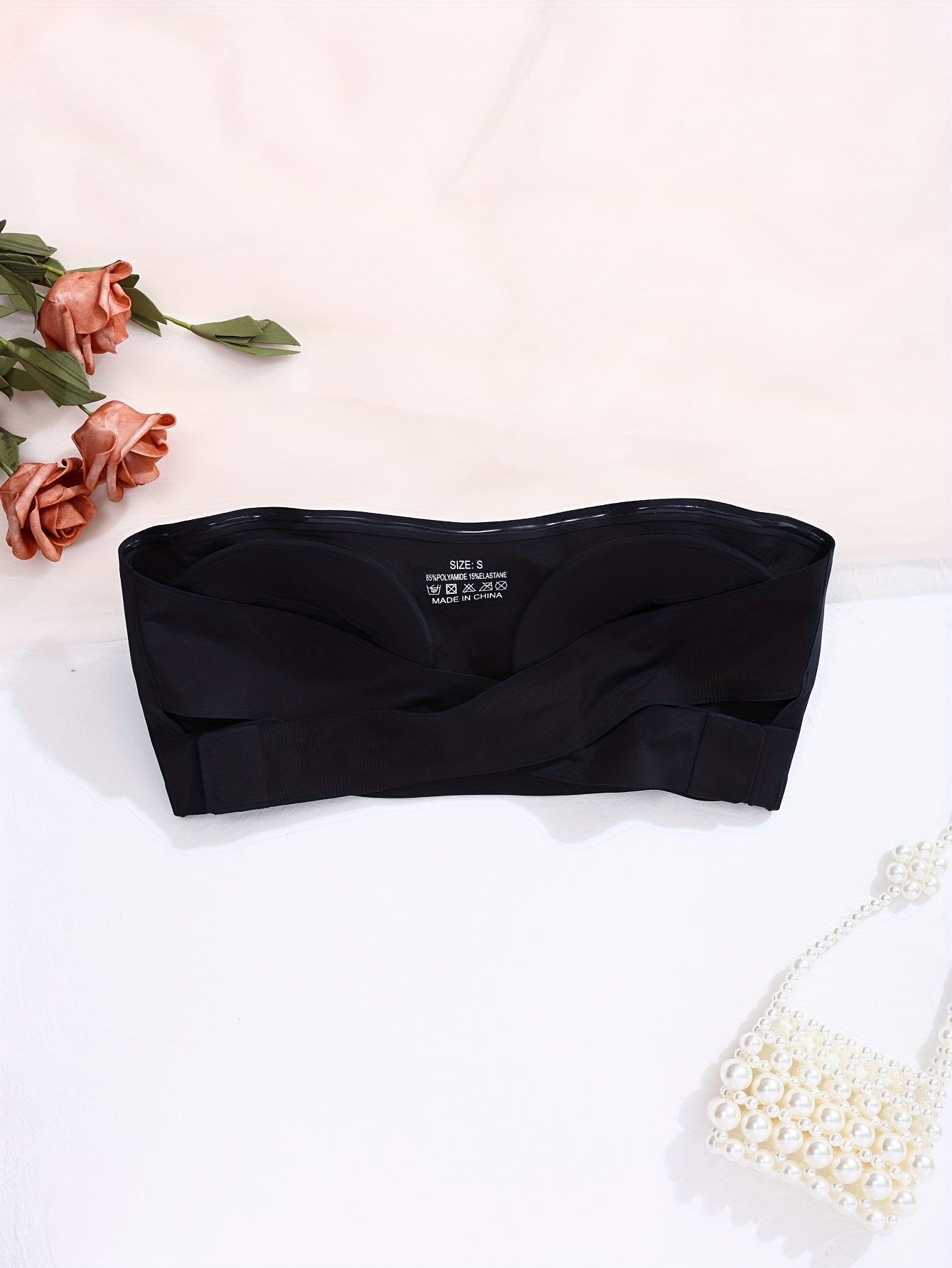 Women's Seamless Solid Color Strapless Bandeau Bra with Side Clasp - Casual Style, Knit Fabric, Polyamide Blend (85% Polyamide, 15% Elastane), Removable Padding, High Support Wireless Design for Adults