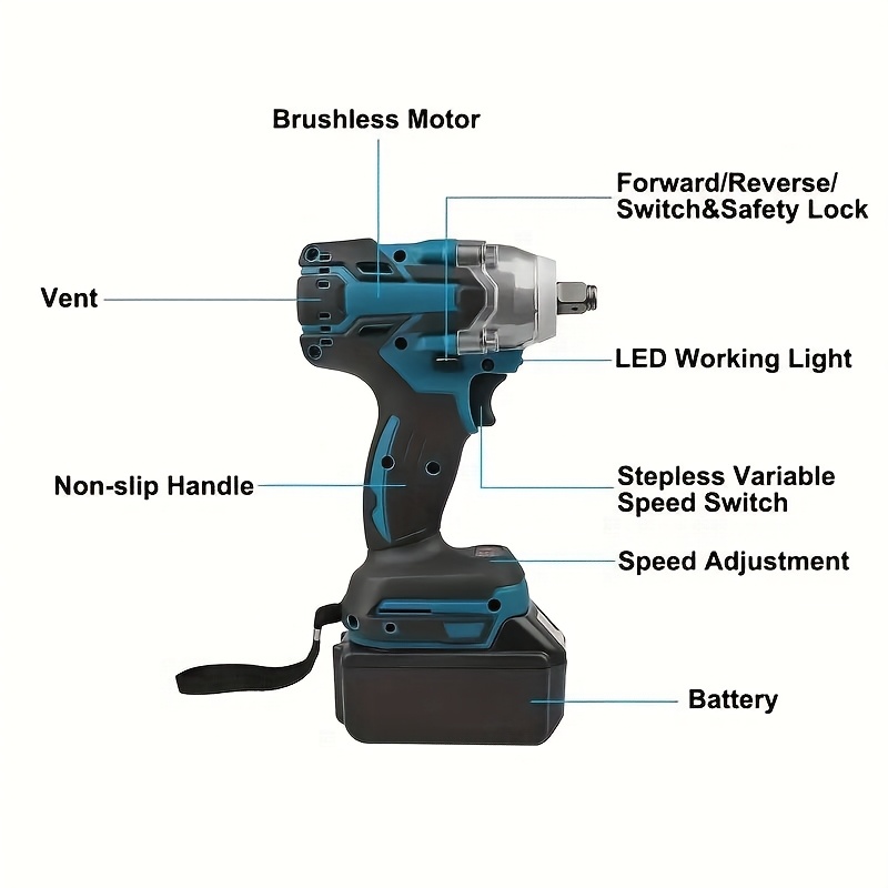 TEMU 18v Brushless Cordless Impact Wrench/drill Set - 520n.m Heavy-duty Torque, Lithium-ion With Battery, Charger & - Professional Cordless Drill And
