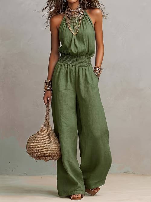 retro elegant backless elastic band casual womens jumpsuit