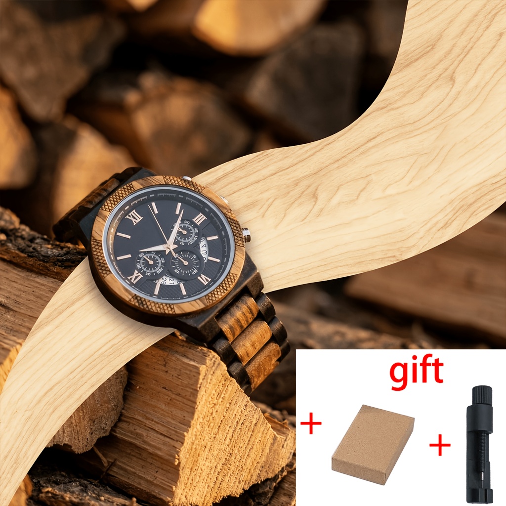 Image of Fashion Wristwatches Business Wood Men's Wooden Wrist Watches For Men Chronograph Mens Watches Clock