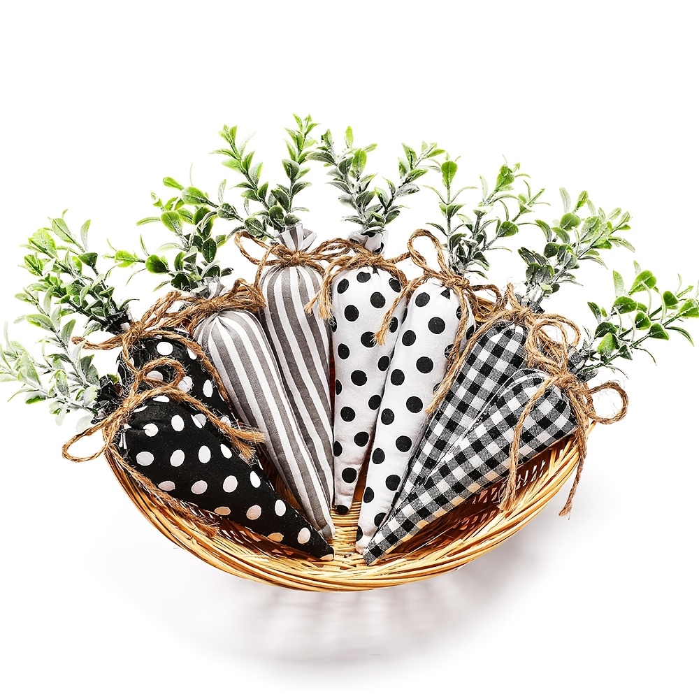 

8pcs Easter Decor Set - Rustic Fabric Stuffed Carrots In 4 Unique Styles, Farmhouse Spring Basket & Vase Fillers, Tiered Tray Displays - No Batteries Required