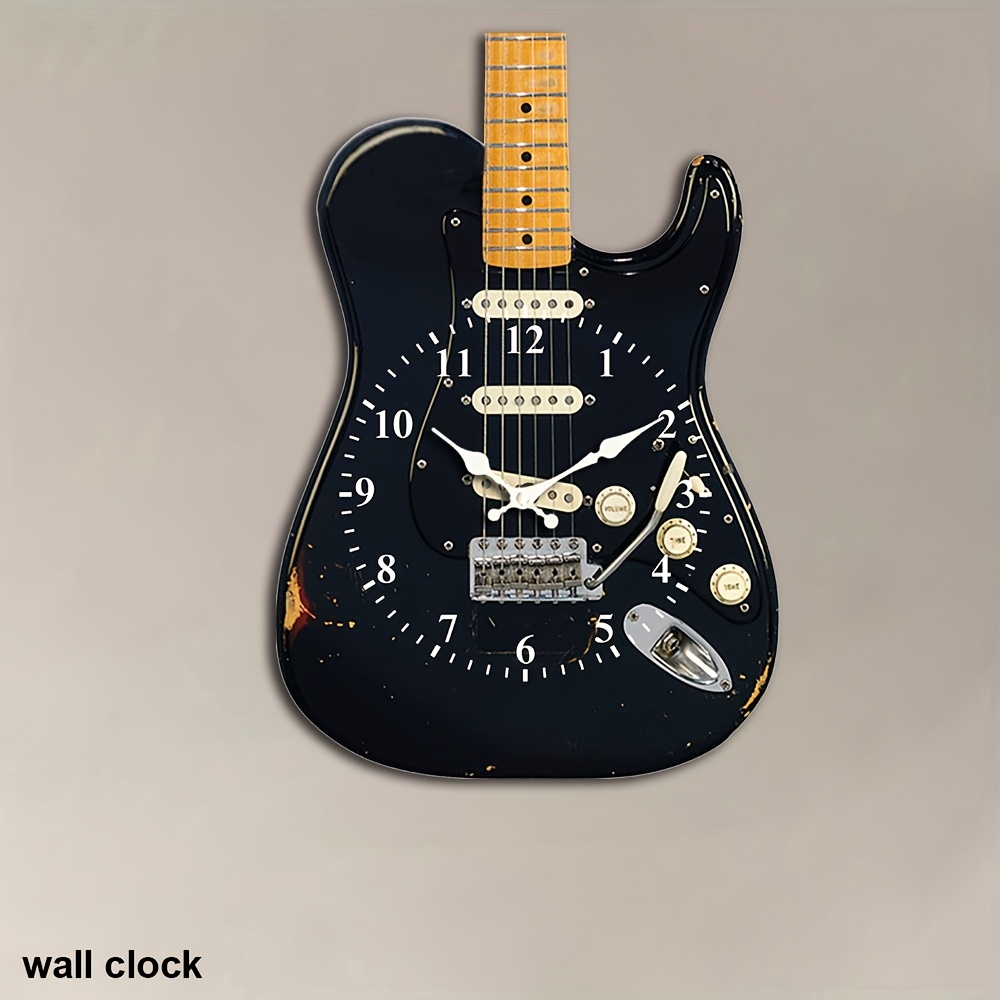 E-shop 1 Stück Gitarren-Wanduhr, kreatives Vintage-Design mit geräuschlosem Uhrwerk – ideal für die Wohnraumdekoration oder als Geschenk