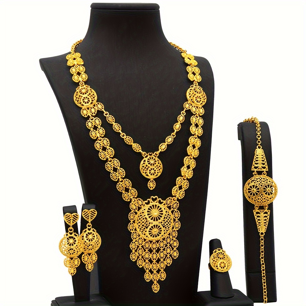 

Luxury 5-piece Middle Eastern Ethnic Golden Filigree Dubai Golden Jewelry Set, Indian Ornate Festive Women's Jewelry Ensemble, Perfect For Party & Festival Wear, Eid Gift Gifts For Eid