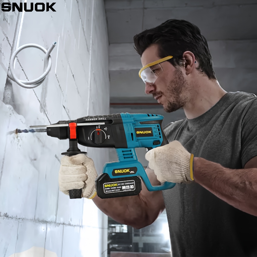 SNUOK 18V Brushless Electric Rotary Hammer, USB Rechargeable 3000mAh Battery, Compact Handheld Drill for Home Repairs, Car Electrical, Mechanical Processing, Dual USB Battery, ABS Material, 1pc/2pcs, Battery Display