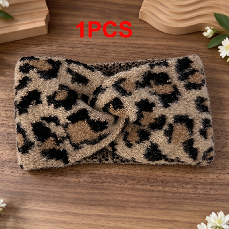 TEMU 1pc Temperament Retro Leopard Print Cross Headband Breathable White Hair Cover Lightweight Elastic Headband Yoga Sports Headband Warm Headwear