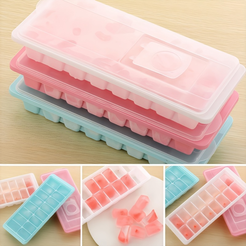 TEMU Cube Of Ice Tray 4-pack, Cube Of Ice Tray With Lid, Flexible Bpa- Of Ice Trays For Freezer, Colorful Stackable Ice Molds For Cocktails, Coffee, Food (green, Blue, Pink, Yellow)