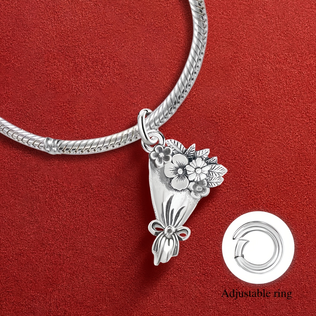 Women's 925 Silver Bouquet DIY Vintage Pendant, Gift for Her