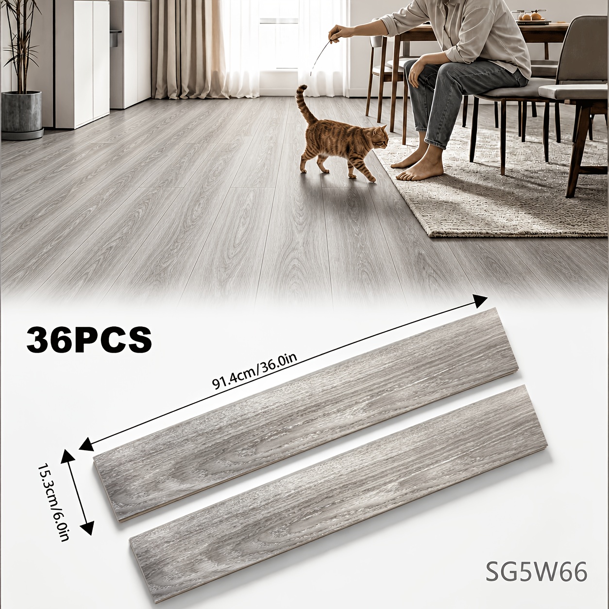 Image of High-quality Wood Grain Self-adhesive Pvc Vinyl Floor Tiles, 36pcs Covering 5㎡, , Low Maintenance, Suitable For Living Room, Bedroom, Kitchen Decoration