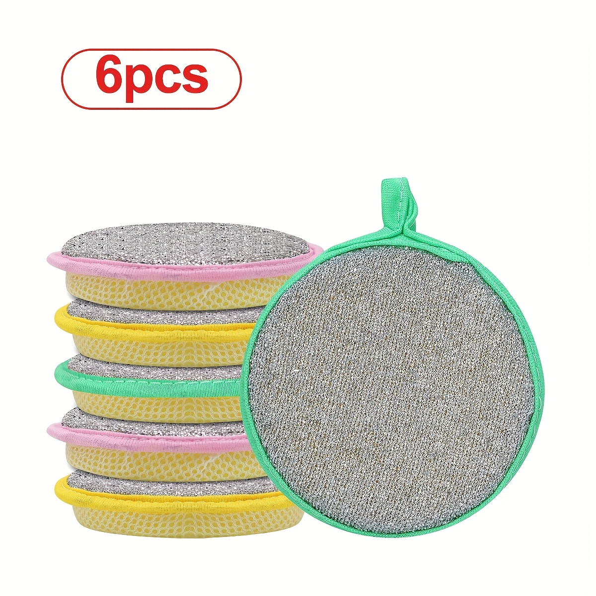 6 12pcs double sided magic dishwashing sponge brush pot and dish cleaner with stain eliminating power durable absorbent kitchen cleaning towel for grease free foaming   random color