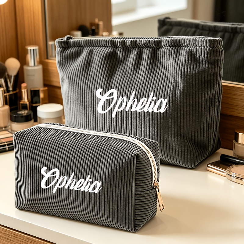 2pcs Customized Corduroy Cosmetic Bag, Featuring A Wash Bag & Cosmetic Bag Combination , Personalized Cosmetic Storage Bag, Zippered Cosmetic Bag, Portable Foldable Storage Bag, Suitable For Travel
