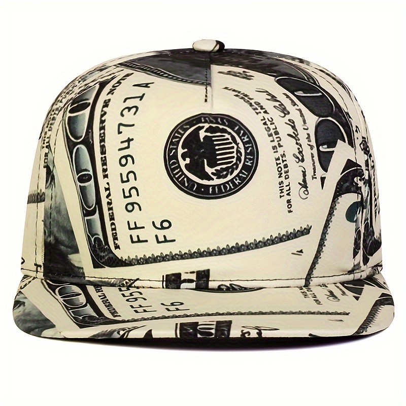 

Whole Print Dollar High-quality Baseball Cap For Women Hip Hop Snapback Cap Flat Brim Hat Fashionable Sun Visor Cap For Men