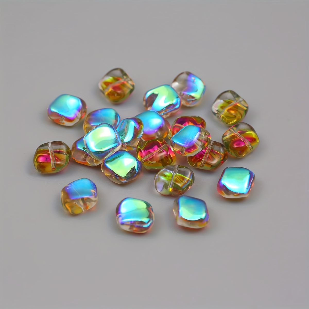 Image of 8-10mm Red Green Iridescent Rhombus Beads With Irregular Cut-outs & Pre-drilled Holes - Multicolor Glossy Glass Spacer Beads For Making, Bracelets, Necklaces, Earrings Craft Supplies
