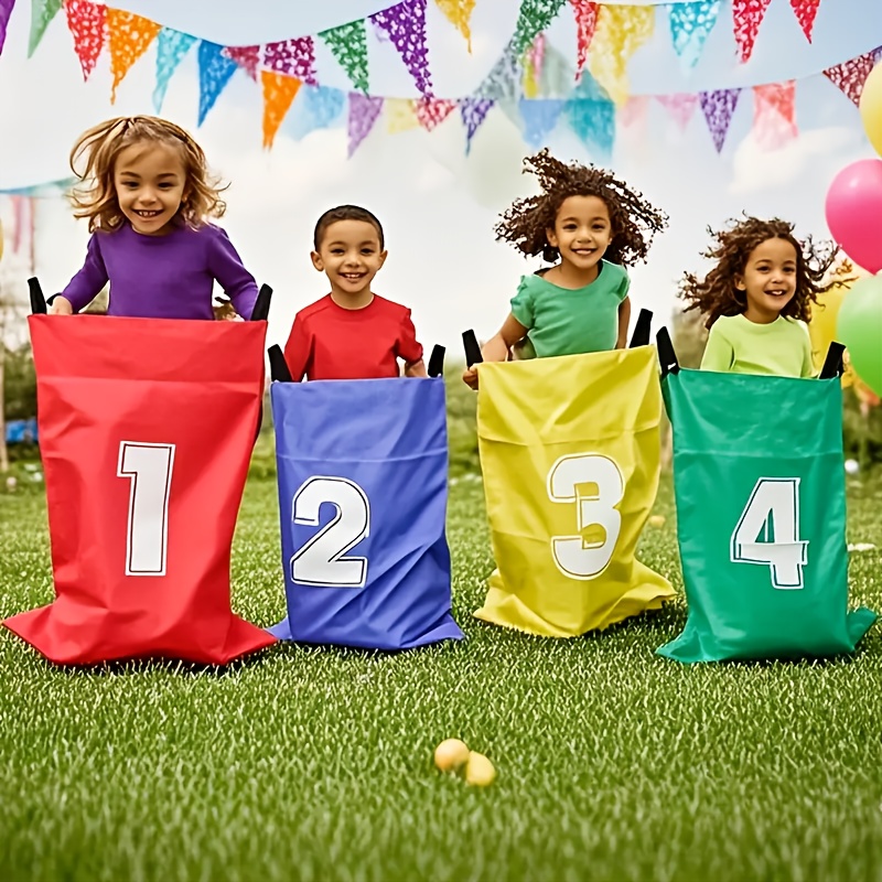 4 pack set canvas potato sack game bags durable kangaroo jumping bags for outdoor lawn games family interactive sports hand washable non electric feather free   yellow for halloween christmas event party supplies for christmas