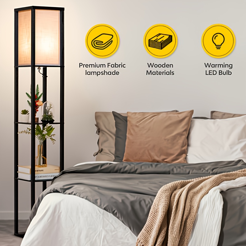 Black Floor Lamp with Wooden Shelf, LED Lighting, Suitable for Living Room, Bedroom, Office, Mother's Day Gift, Gifting, Women's Preference, Stylish and Attractive Design