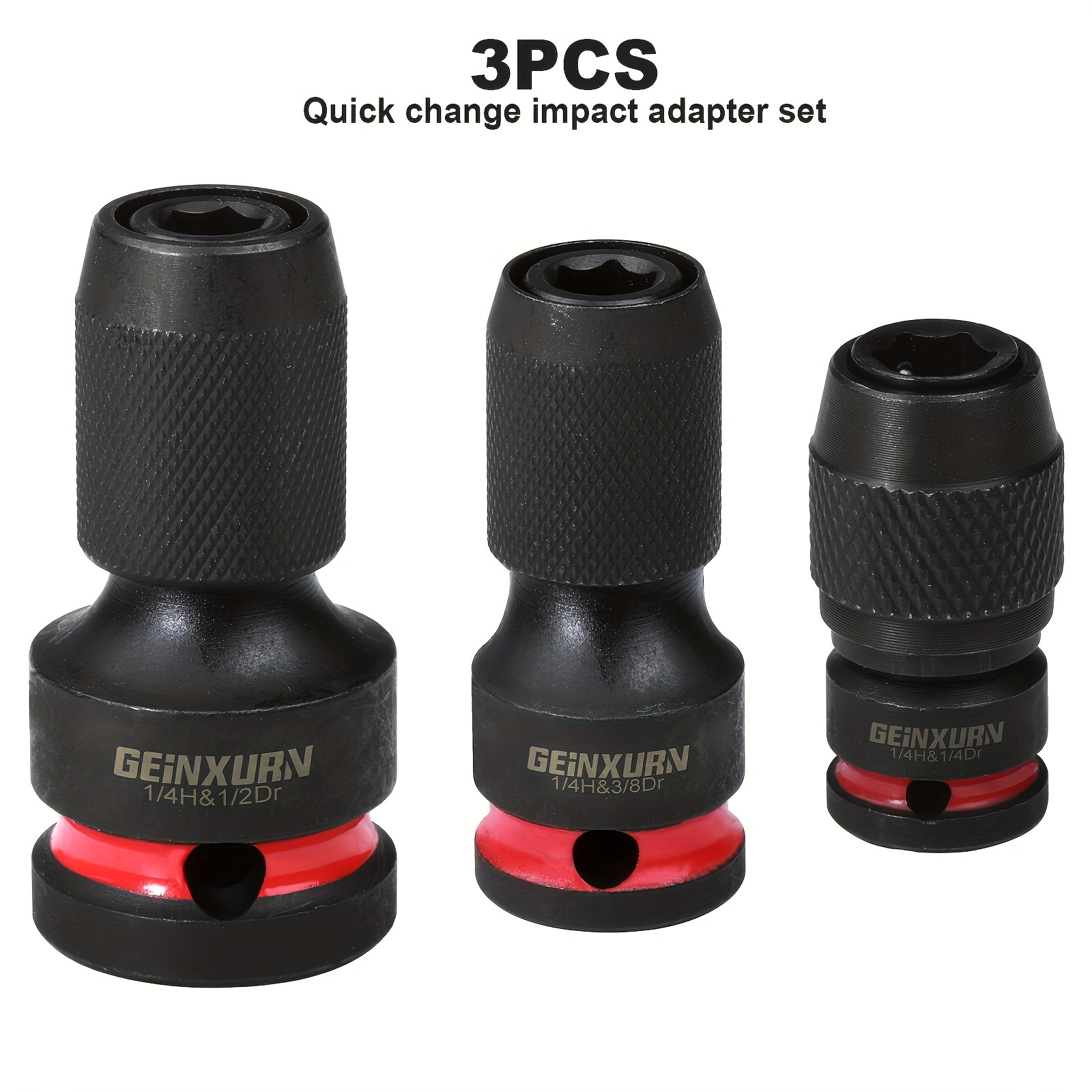 

[ ] Geinxurn Adapter Set - 1/4", 3/8", 1/2" Ph2, T20, T25 - Steel, Hex & , /red/