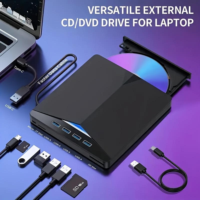 Lecteur CD/DVD Externe USB 2.0 pour Ordinateur Portable Windows et