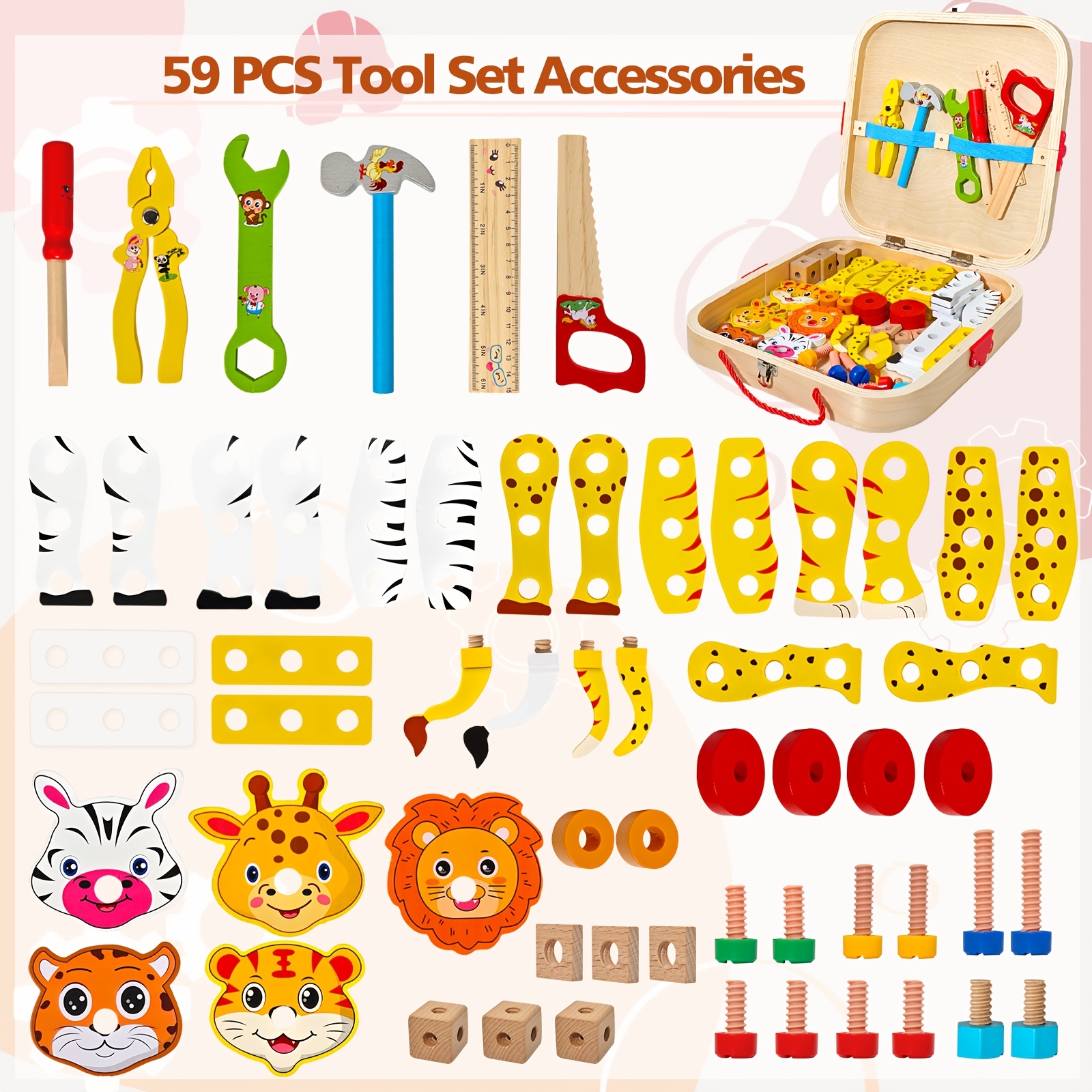  wooden animal assembly toolbox colorful puzzle toy for enhances motor skills ideal birthday or holiday gift for boys and girls educational playset design durable construction toy box Product details 4