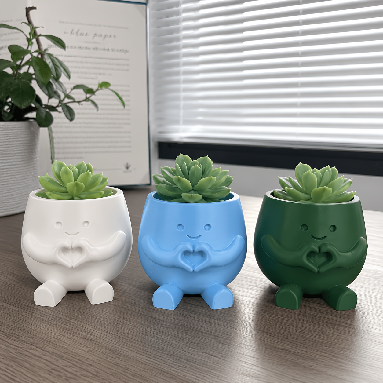 TEMU 3pcs Hand Gesture 3d Printed Plant Pot, Small Succulent Flower Pot With , Desktop Planter For Home Office Decor, Unique Gardening Gift Gardening