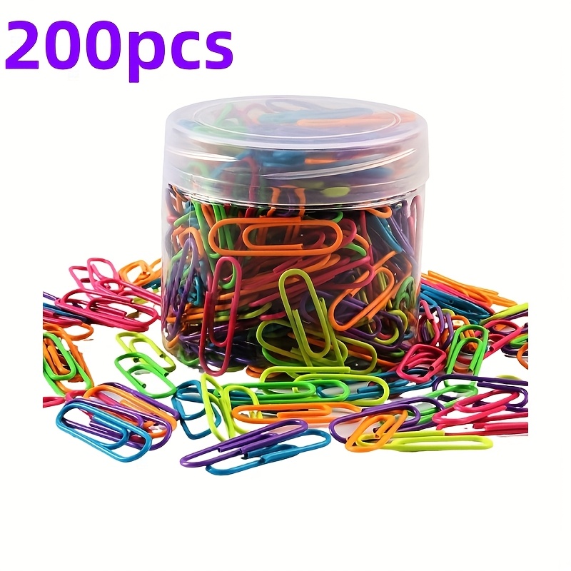 Image of 200pcs Multicolor Metal Paperclips - Durable Rust-proof Reusable Office & School Supplies, Vibrant Colors For Document Organization, Binder Clips For Home, Office, Classroom Use, Home Organization