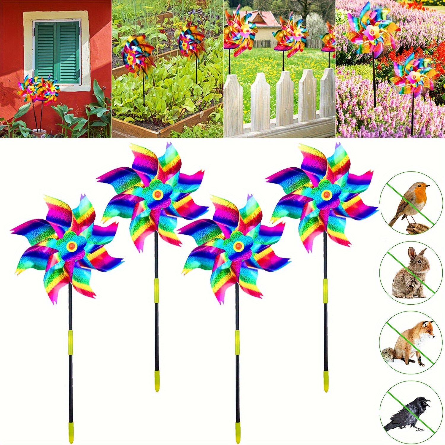 

Lot de 4, Tourniquets réfléchissants avec piquets, Tourniquet extra brillant pour la décoration de jardin, Dispositifs anti-oiseaux pour effrayer les oiseaux loin de la cour, du patio et de la ferme