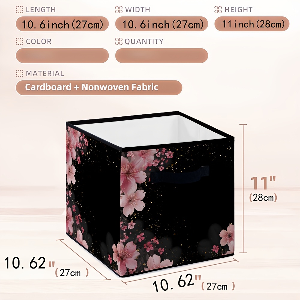 TEMU 1pc Foldable Closet Storage Box, Storage Cube, For Holiday Valentine's Day, Pink Cherry Pattern Printed Foldable Closet Storage Basket, Foldable